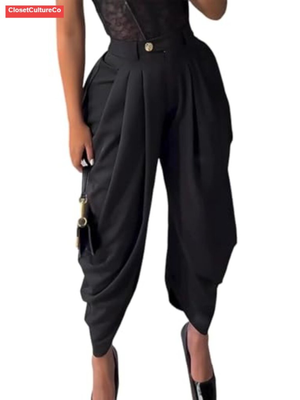 Pleated Wide Leg High Waisted Palazzo Pants Business Work Slacks